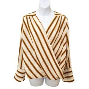 FAITH AND JOY Striped Print V-neck Long Sleeves Wrap Blouse Size M
